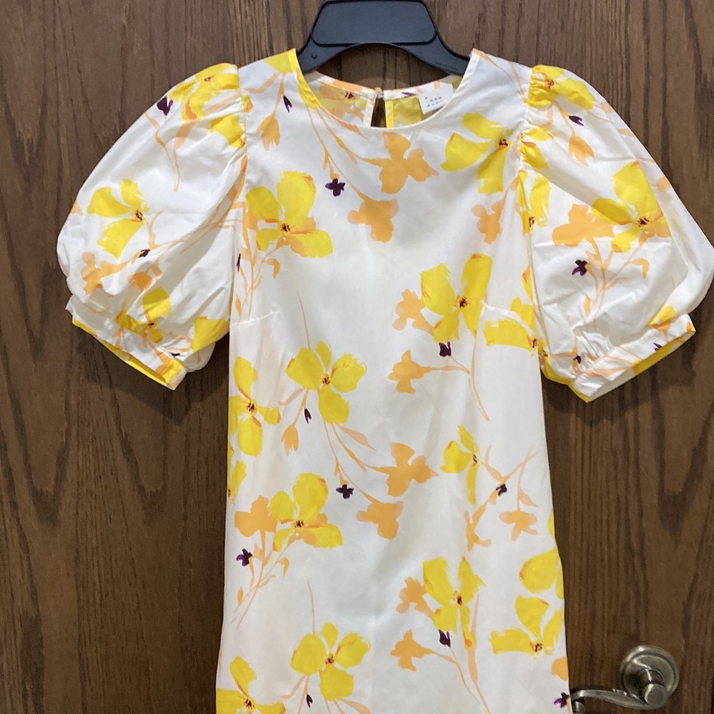 New a new day cream and yellow floral cotton summer dress